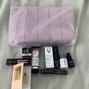 Makeup bag with samples skincare and makeup